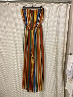 Forever 21 Multicolor Vertical Stripe Strapless Jumpsuit